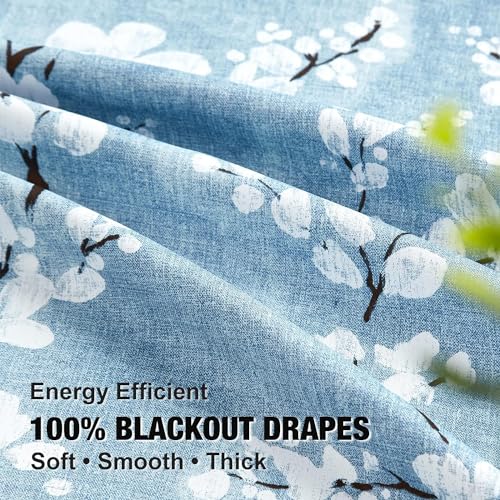 Image of BFAM Floral Print 100% Blackout Curtain with Black Linning at Back, Floral Print Curtains for Living Room /Bedroom Thermal Insulated Energey Saving Blossom Curtain, Pack of 1 Curtain