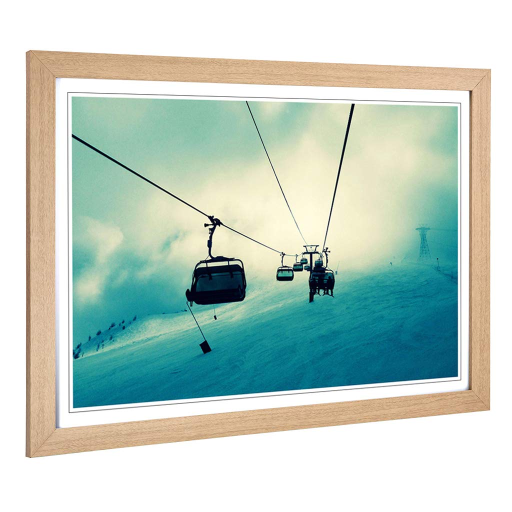 Big Box Art Framed Print Lift Skiing Snowboarding Design | Wall Art Picture | Home Decor for Kitchen, Living, Dining Room, Bedroom, Hallway, Office, Oak, A2 / 24.5x18 Inch / 62x45cm