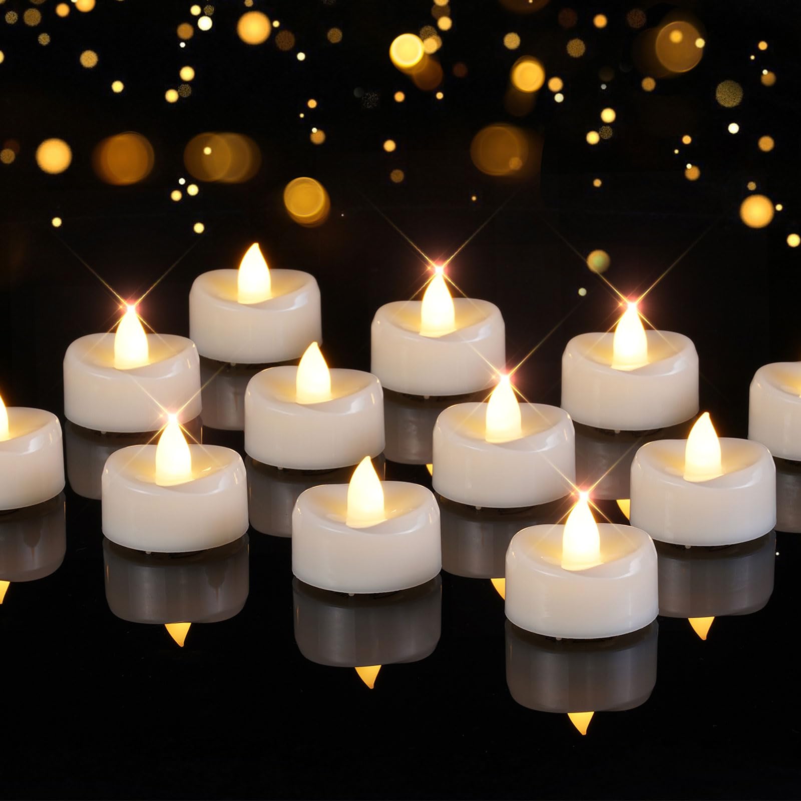 AMAGIC 24 Pack Warm White Tea Lights Led Candle FLameless Battery, for Home Romantic Decoration, Valentine's Day, Anniversary,Halloween Eve, New Year