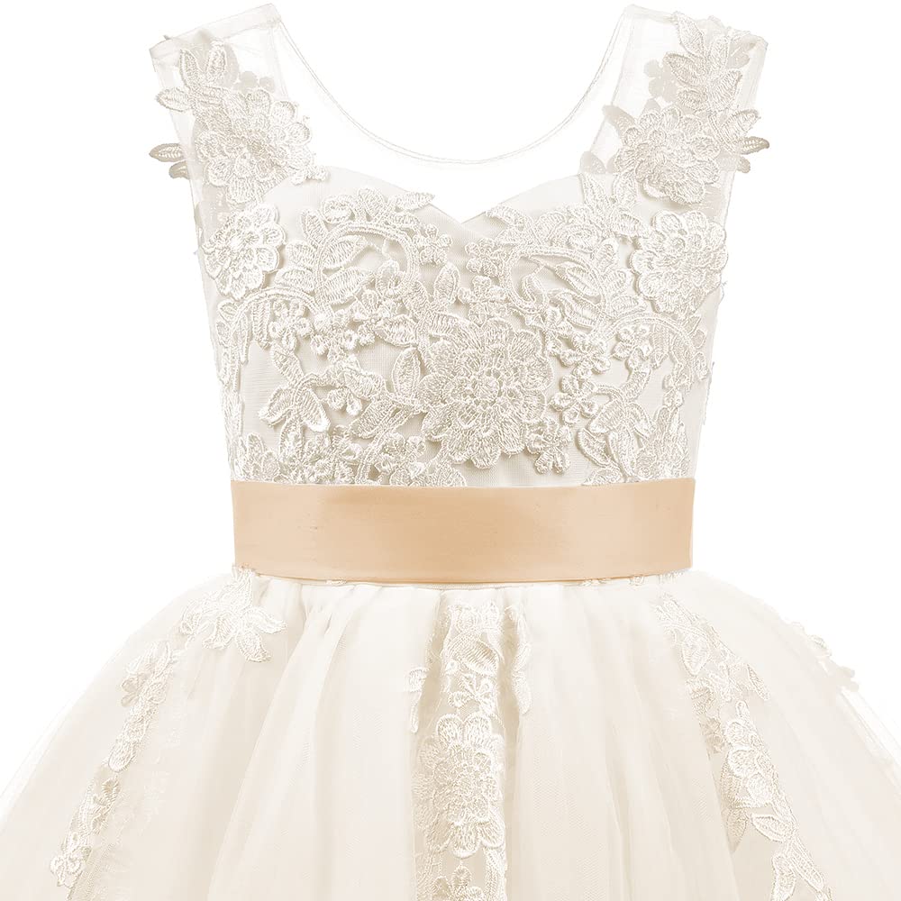Christmas Flower Girl Dress Floor Length Button Draped Tulle Ball Gowns for Kids