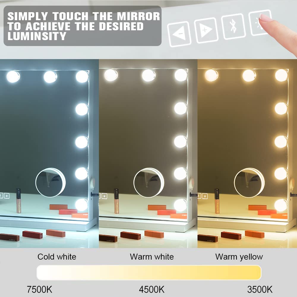 FENCHILIN Large Vanity Mirror with Lights Bluetooth Speaker Hollywood