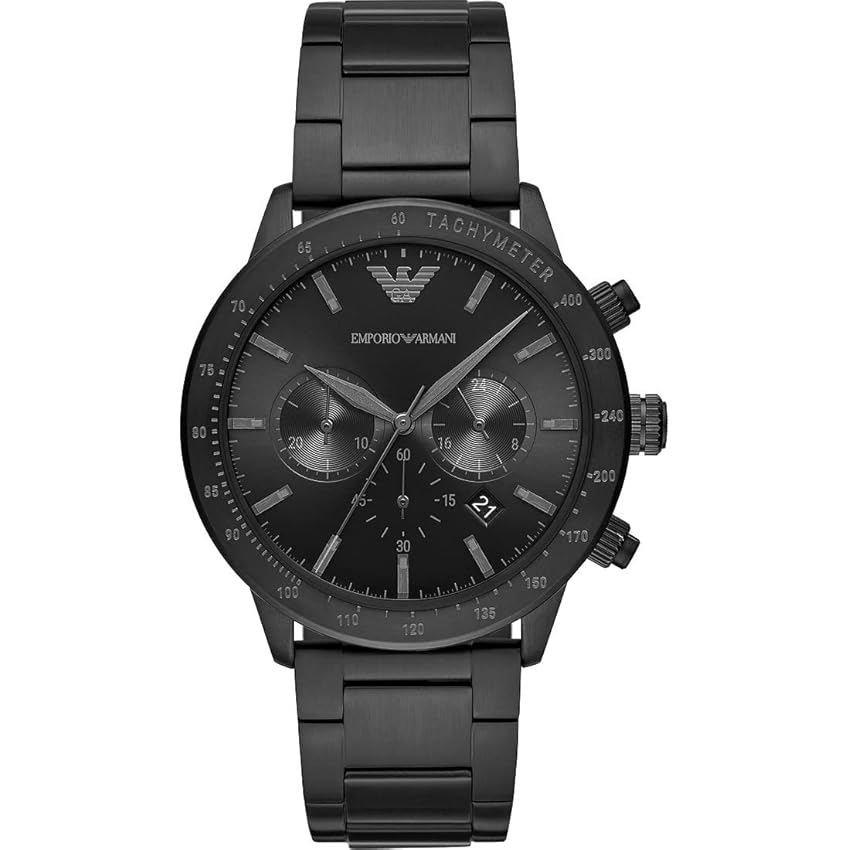 Emporio Armani Orologio Uomo, movimento cronografo al quarzo, cassa in acciaio inossidabile nero da 43 mm con bracciale in acciaio inossidabile, AR11242