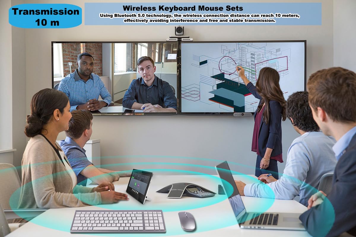 Set tastiera e mouse wireless da 2,4 GHz, Bluetooth e Type-C, 3 modalità e 5 canali, ricaricabile, portatile, compatto, silenzioso, sottile, tastiera e mouse combinato, 1600 DPI, QWERTY US, argento