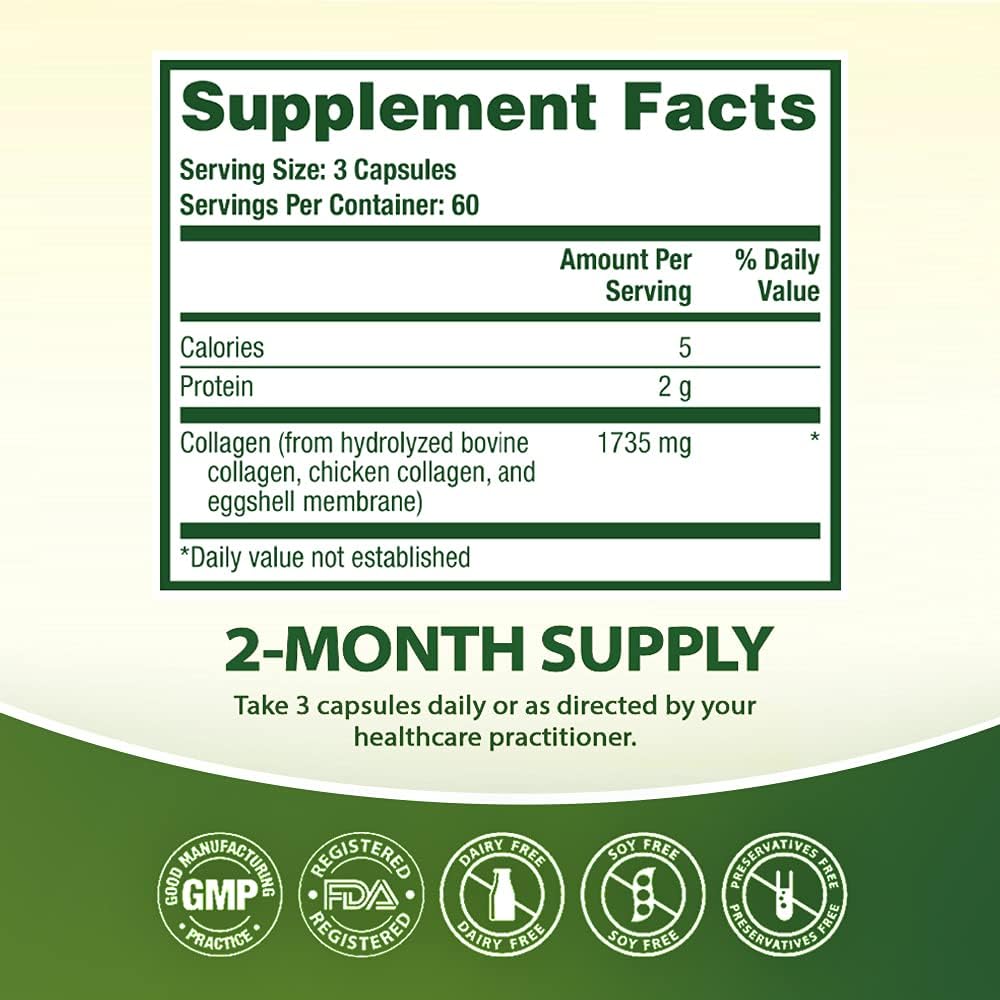 NutraA2Z Multi Collagen Pills 1735mg -180 Collagen Capsules- Types I, II, III, V & X for Healthy Skin, Hair, Nails & Joint Support : Health & Household