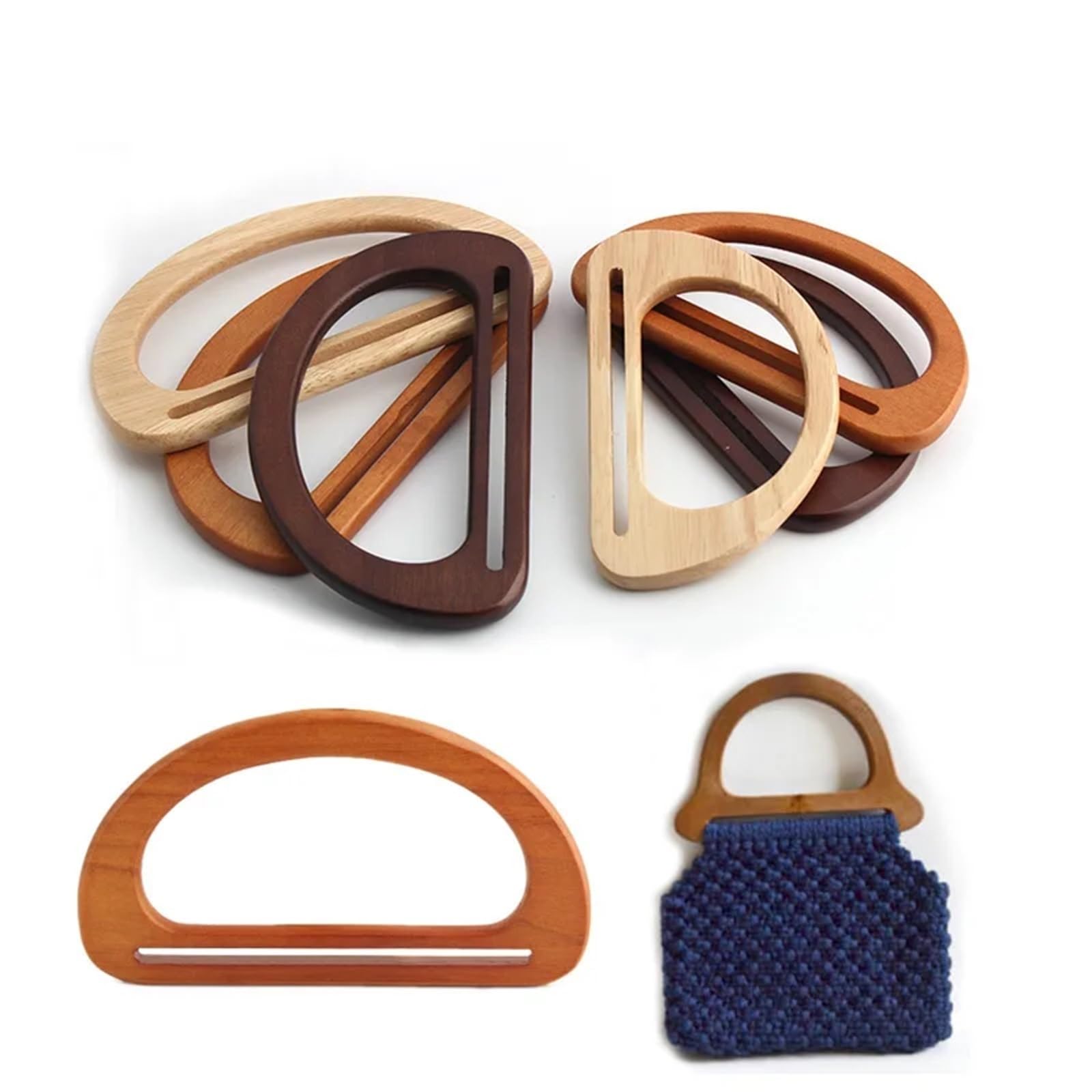 MRKU Asa de Madera para Bolso, Accesorios para Bolsos, Manualidades, Bricolaje, 4 Piezas de 15 cm y 17 cm, Piezas en Forma de D, Soportes de Costura Hechos a Mano para Bolsos de Playa Hechos a Mano