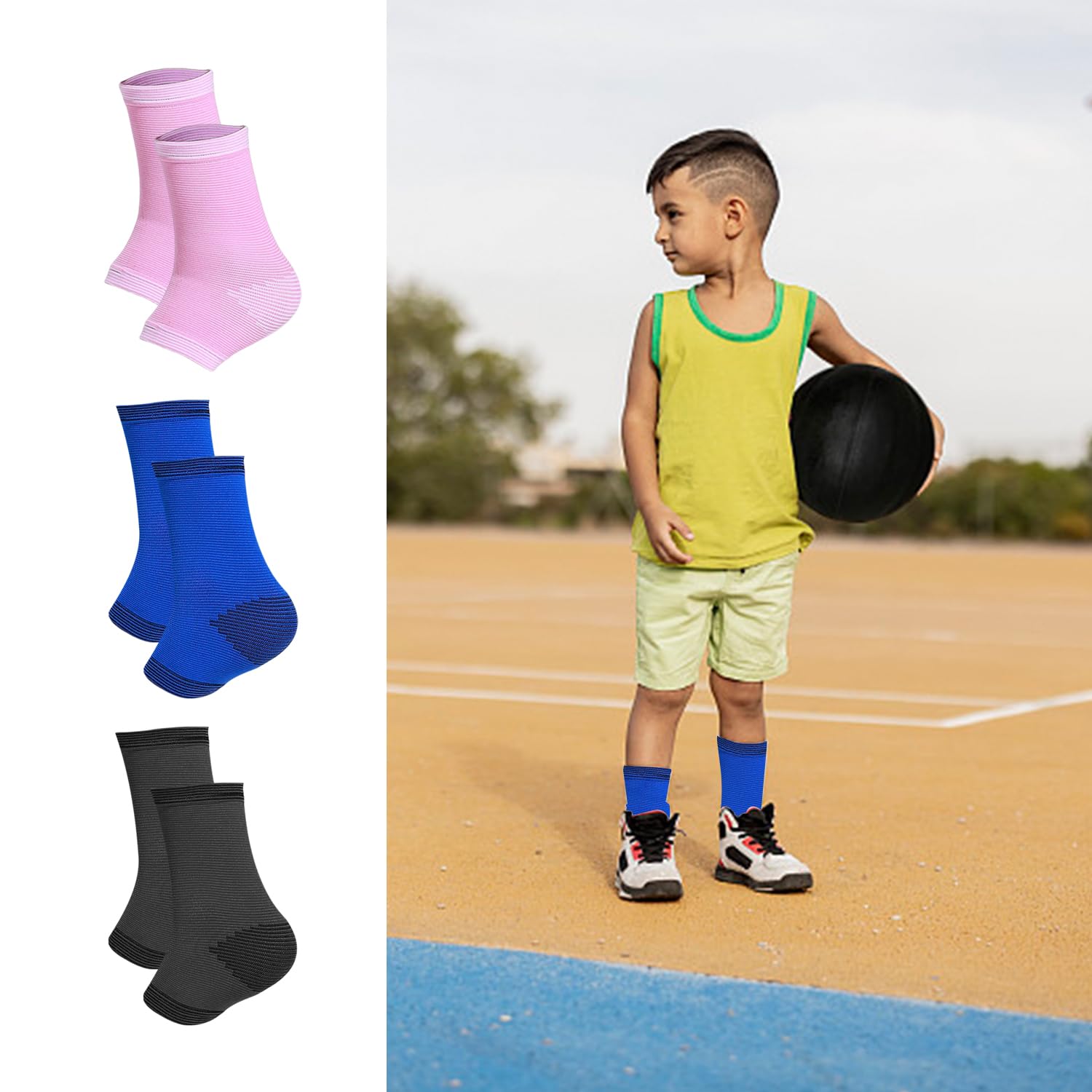 Tobillera Elástica Transpirable para Niños, 3 Pares Protectores de Tobillo Deportivos
