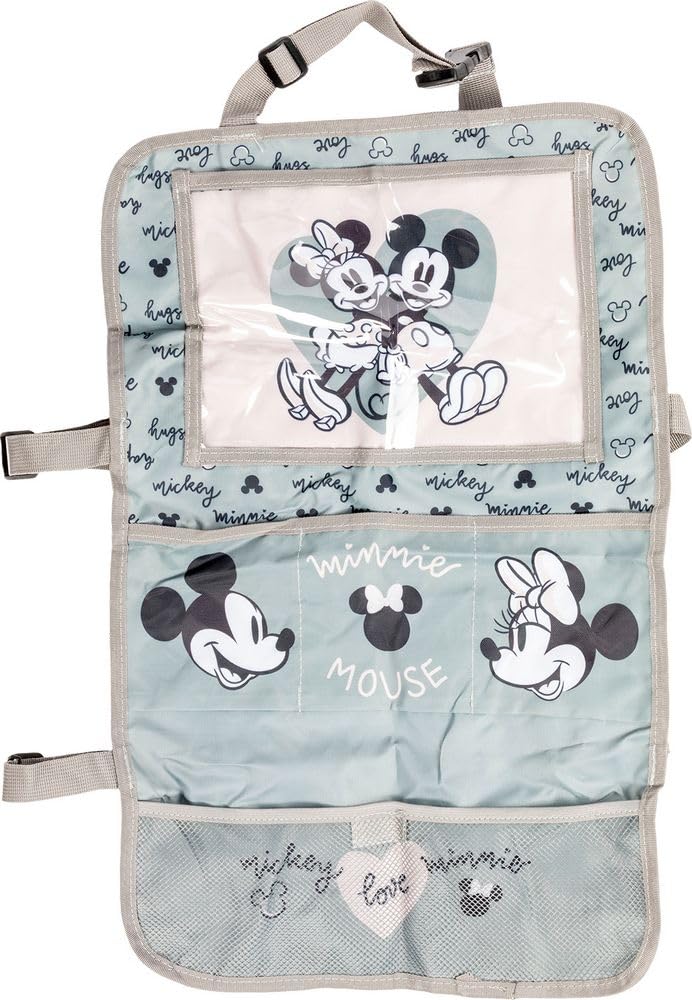 TataWay in viaggio si cresce Disney Car Seat Protector Tablet Organizer for Children Grey and Pink with Cute Mice Minnie and Mickey Mouse