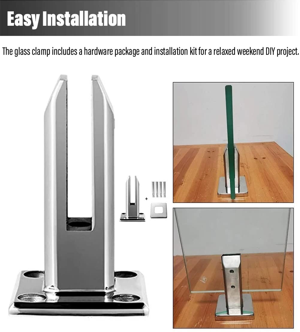 Produktbild von Geländerpfosten Glashalter Glasklemme Glas Geländerpfosten Für Außenpool   Terrassen /Gewerbe /Flur /Lofts Zaun Säulen System Glas Clip, Schwarzer Stahl, Treppengeländer Glaspaneele Pfosten ( Color
