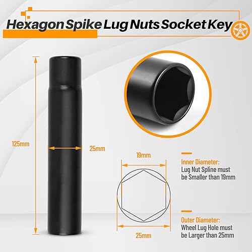 Miniatura 2 de MIKKUPPA Llave de tuercas de llanta con pinchos  Soild Socket con hexagonal de 0.748 in, herramienta de repuesto universal para tuercas de llanta