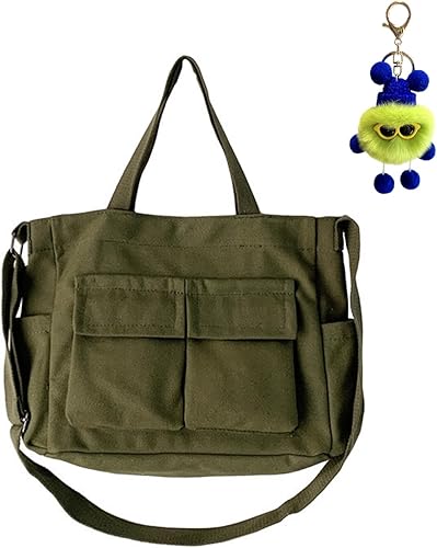 Bolso bandolera de lona para mujeres y hombres, bolso de hombro grande con múltiples bolsillos, bolsa de lona, bolsa casual estética