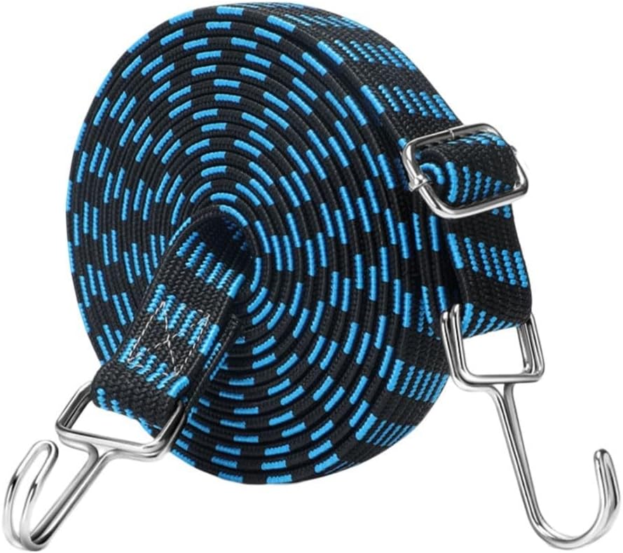 4-Meter Elastic Bungee Rope with Heavy-Duty Safety Hooks & Clips – Luggage, Bike, Motorcycle, and Car Tie-Down – Rubber Stretch Cord Outdoor Travel and Secure Transport(blue)