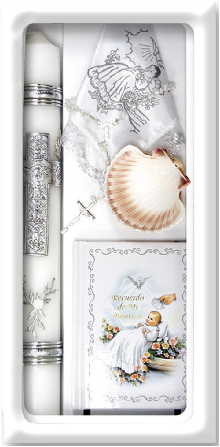 Pink Princess Baptism Candle Set for Boys Girls - Baptism Set Catholic with Candle - Velas para Bautizo de Niño Set Niña (Silver) (SFI5000)
