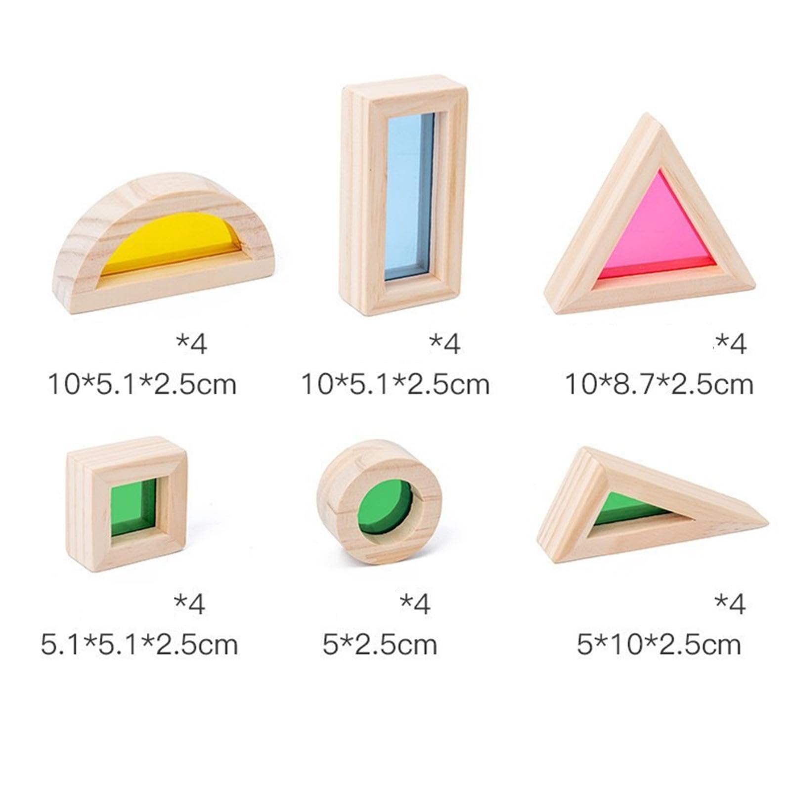 Bloques de Construcción Educativos de 24 Piezas, de Madera Y Acrílico, Formas Apilables, Colores, Juguetes de Aprendizaje Temprano para Niños