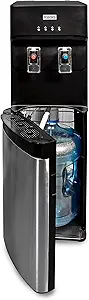Igloo Bottom Loading Water Cooler – Hot & Cold Dispenser – Black & Stainless Steel, Holds 3 & 5 Gallon Jugs, Child Safety Lock – for Homes, Kitchens, Offices, Dorms