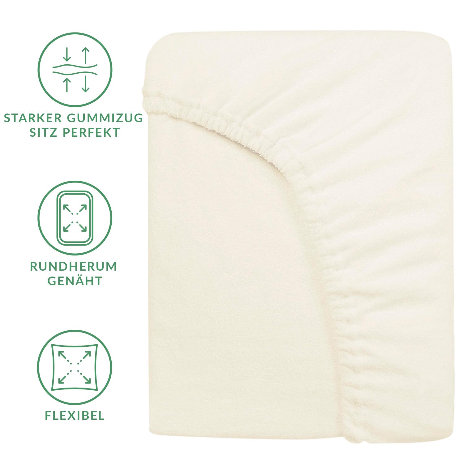 Prześcieradło z gumką frotte – miękkie prześcieradło z gumką – wysoka gramatura 155 g/m2 – wysokość materaca do 20 cm (Ecru, 160 x 200)