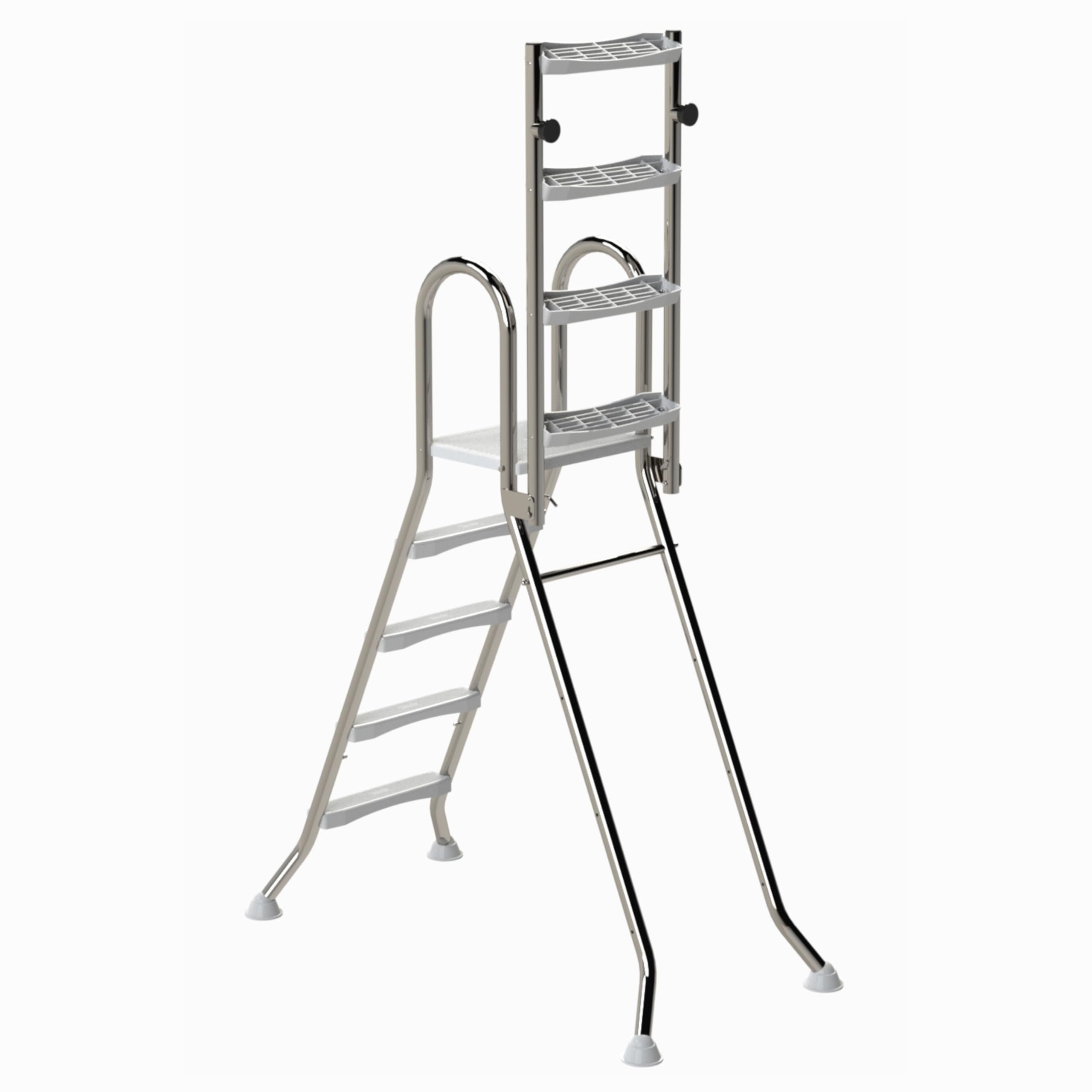 HAF Ideal Eichenwald - Scala di sicurezza per piscina rialzata, 4 + 4 gradini (1,2 m/1,2 m) in acciaio inox V2A, scala pieghevole con gradini antiscivolo e piattaforma, stabile per piscina fuori terra