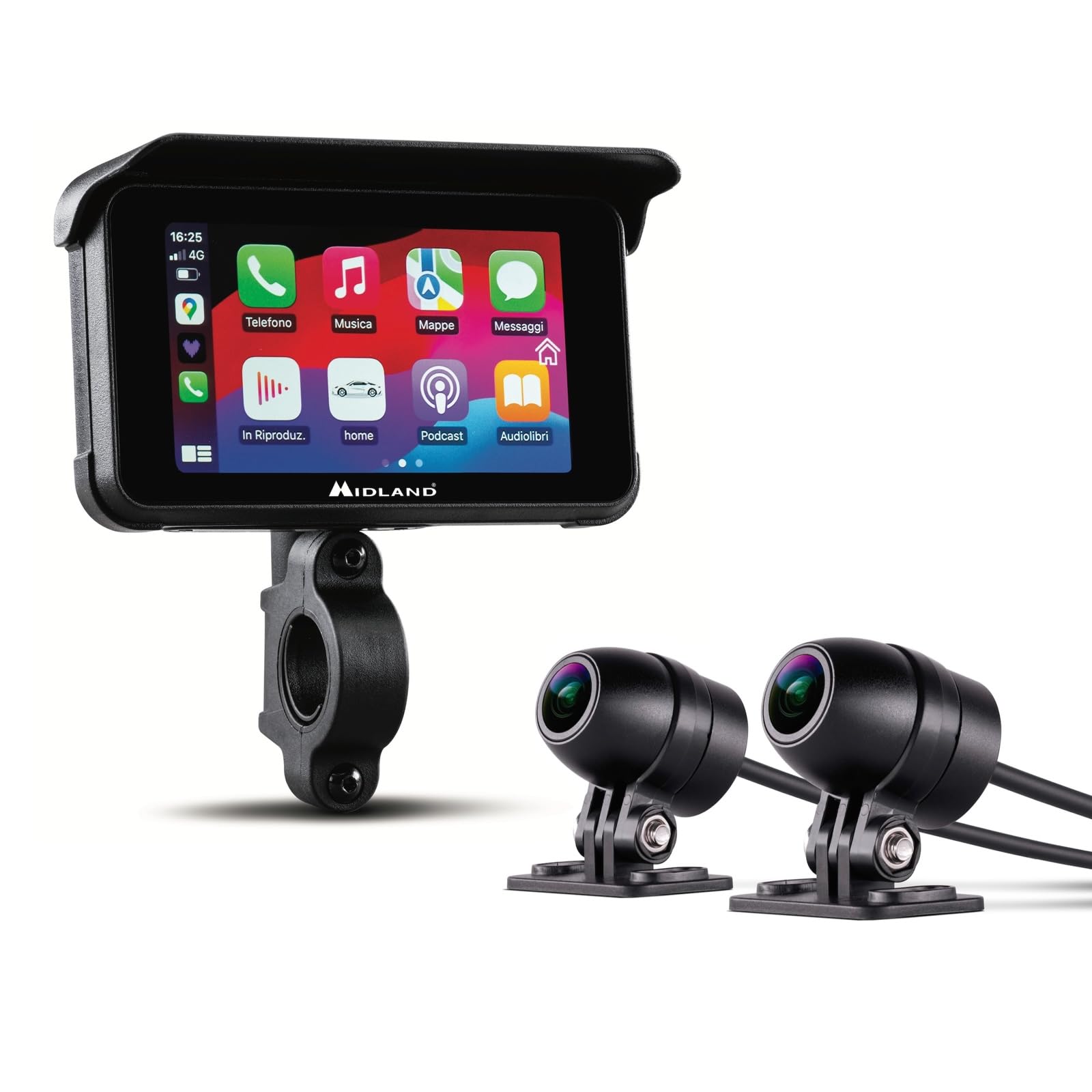 Midland BikePlay Guardian, Motorrad Multimedia, CarPlay - Mit Touchscreen, 2 Kameras und 2 Reifendrucksensoren, C1636