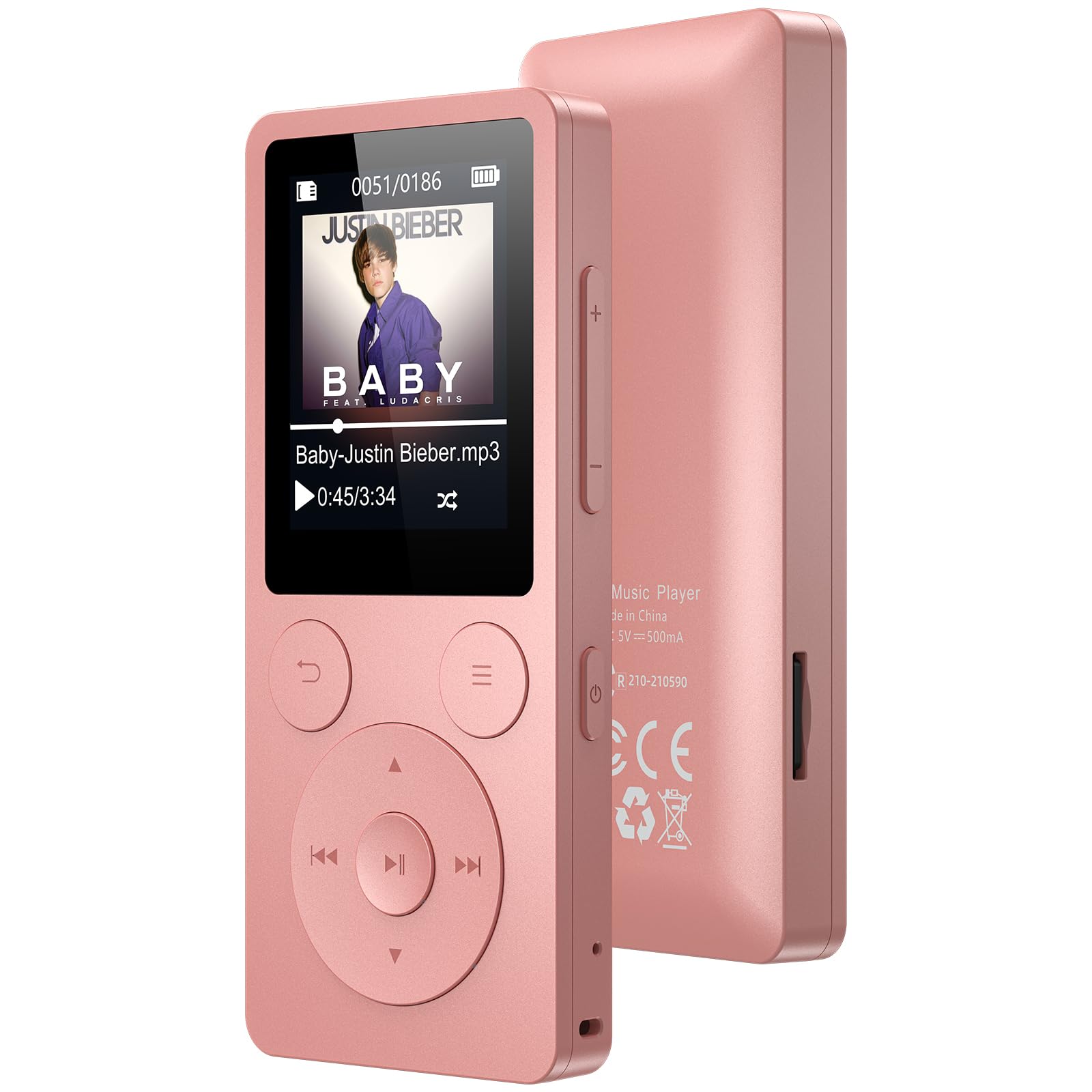32GB Lettore MP3 Bluetooth 5.3 & Altoparlante – Aggiornamento con Tasti Fisici (Indietro, Menu, Volume), Solo 37g con Cuffie, Radio FM, Registratore Vocale, Design Mini, Espandibile fino a 128GB