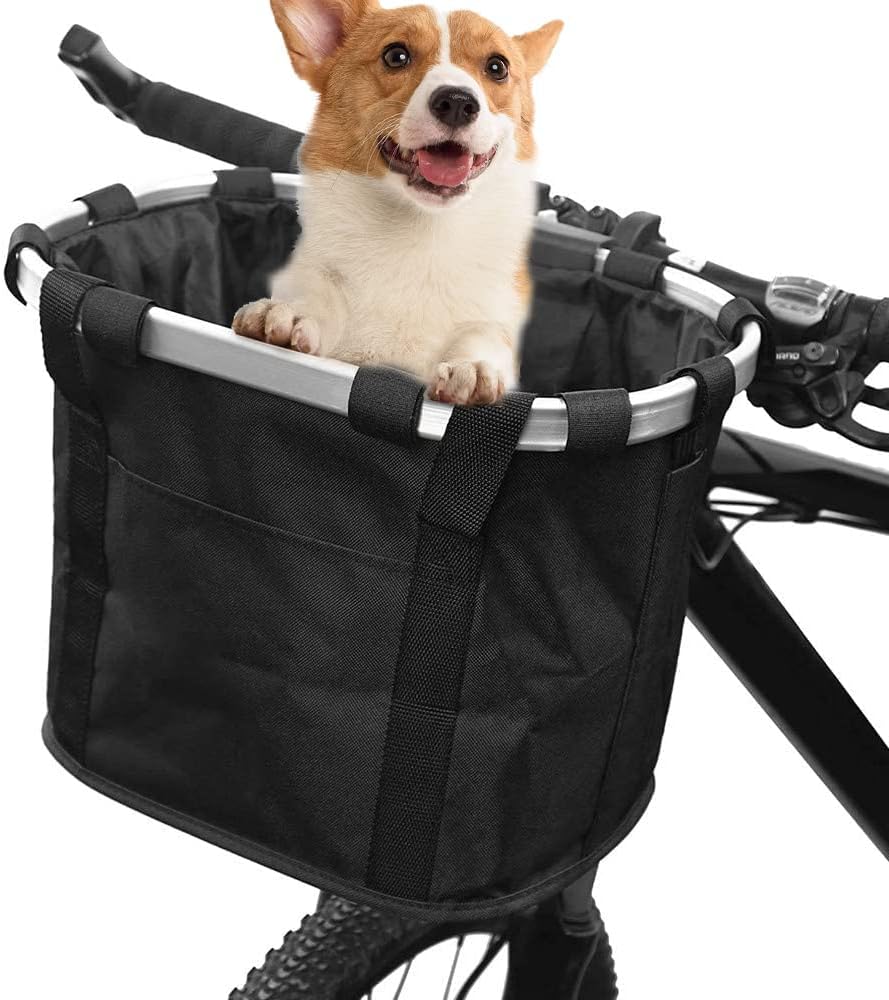 Bike Basket, Removable Quick Release Bicycle Handlebar Basket (11lbs Max Bearing), Small Pet Carrier & Cycling Picnic Bag for Commuting Camping Shopping