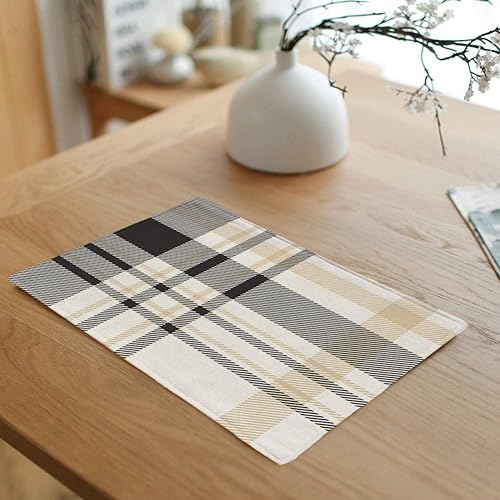 Miniatura 2 de Juego de 6 manteles individuales a cuadros en paleta de color negro beige antideslizante para mesa de comedor y cocina