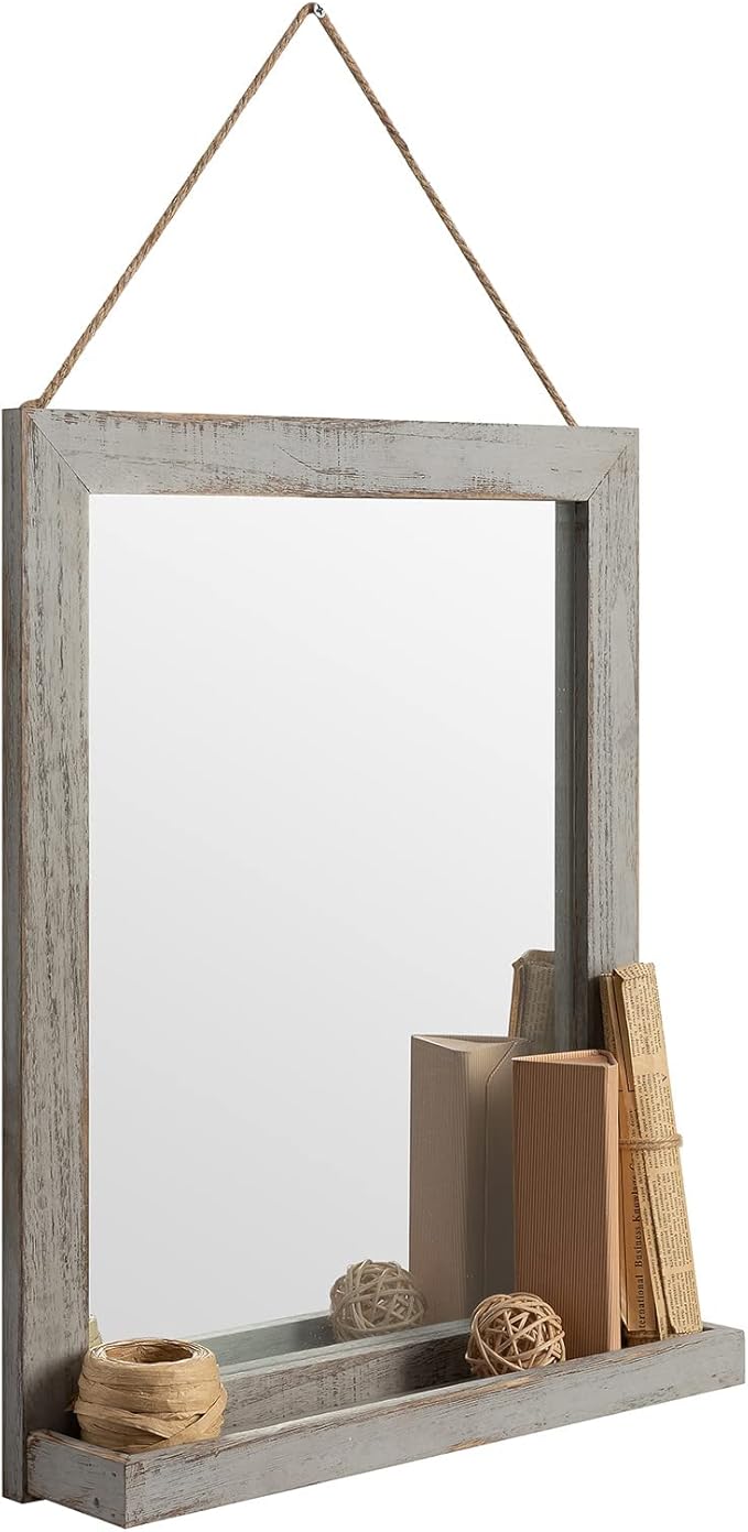 YOSHOOT Rustic Mirror Wall Mounted, Natural Wood Frame Vanity Mirrors
