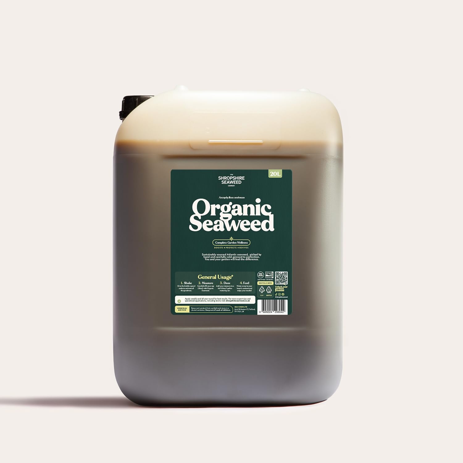 The Shropshire Seaweed Company - Certified Organic Plant Food & Lawn Feed - Promotes Growth, Enhances Roots & Soil Health. Sustainably Sourced from Ireland Liquid Organic Seaweed Fertilizer 20L
