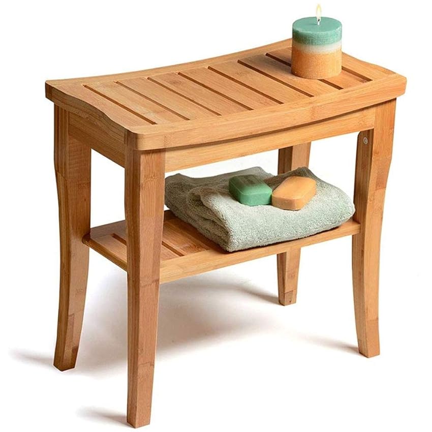 Immagine del prodotto Bakaji Sgabello da Bagno in bambu con Panca Ripiano Portaoggetti Panchina Casa Colore bamboo Naturale Dimensione 47,5 x 26 x 44,5 cm (Rettangolare)