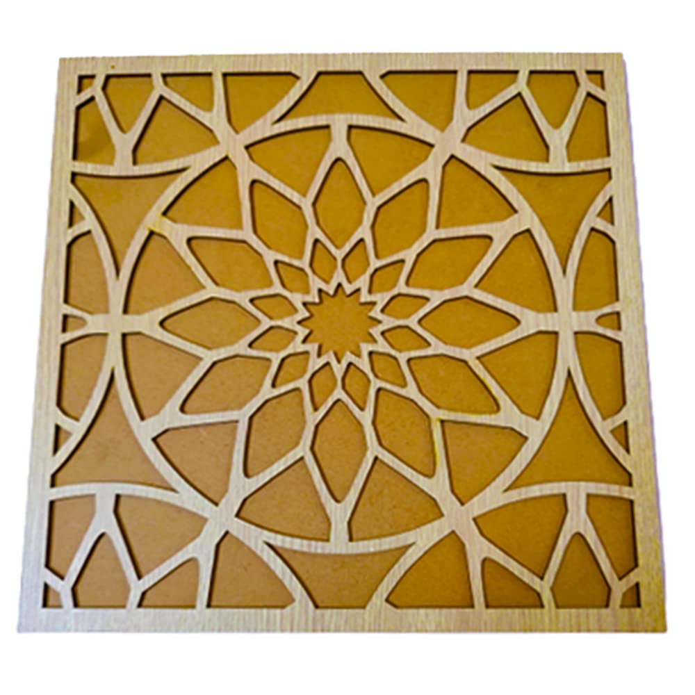 DMS RETAIL Sqaure Readymade Wooden Rangoli Stencil for Diwali Home Decoration|Reusable Rangoli Stencil for Puja Function 11 Inches Big Size Set of 1