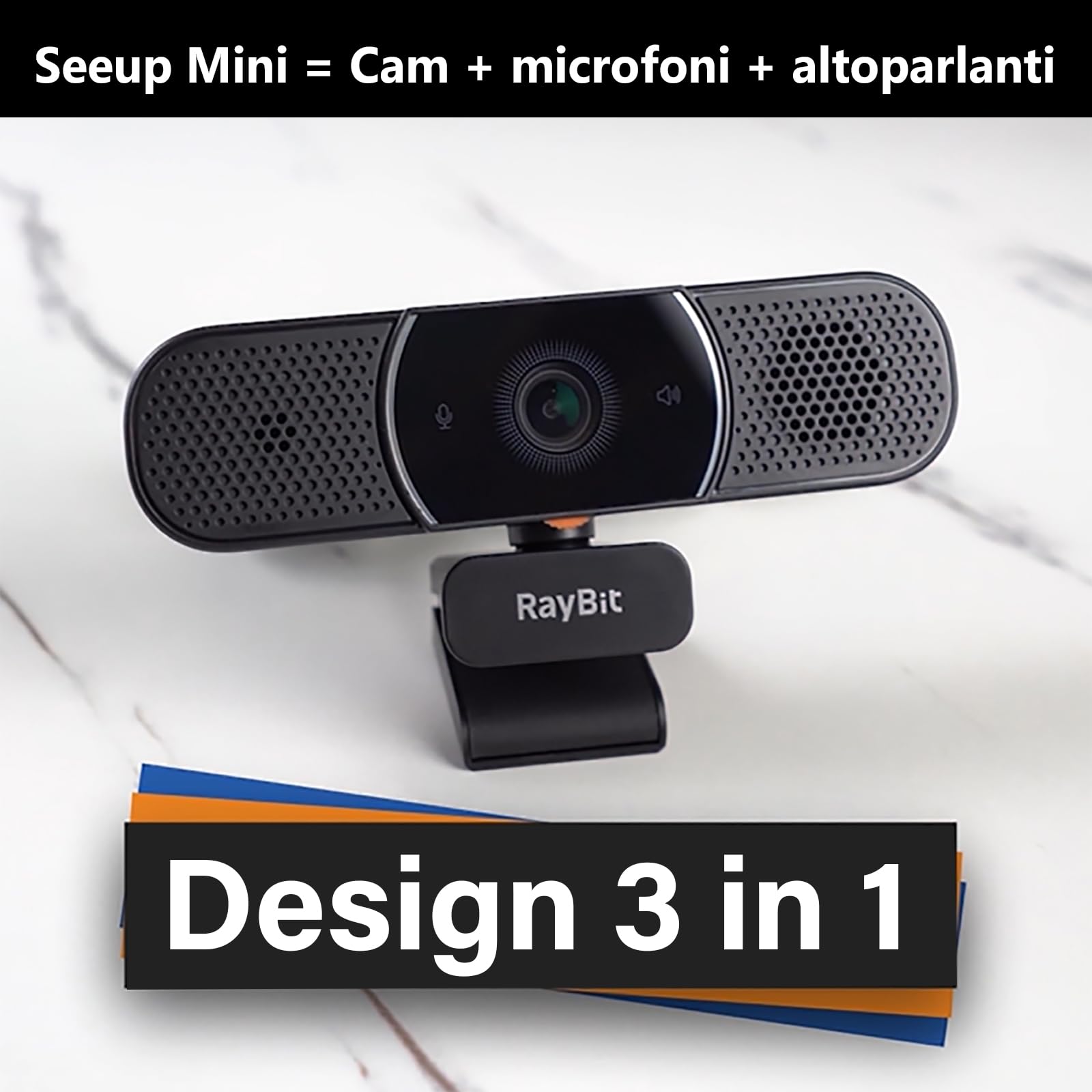 3 in 1 Webcam - 2K HD USB C Webcam con Microfono, Altoparlante e Copertura Privacy, Correzione di Luce, Autofocus Web Cam per PC/Laptop/Desktop/Zoom/Skype/Teams/Videochiamate Conferenze
