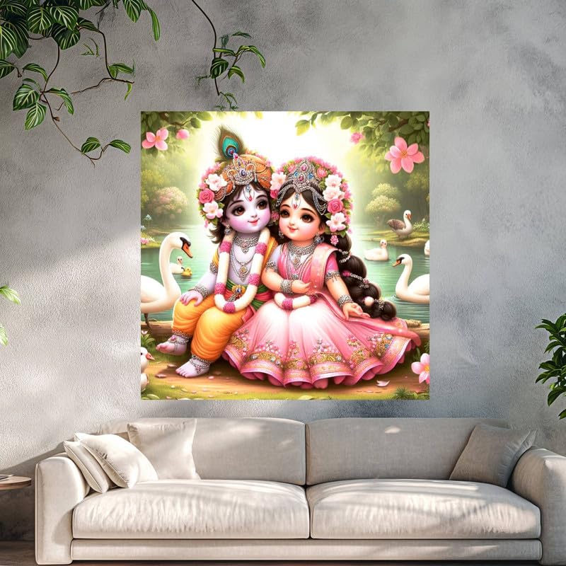 Image of British Terminal Cute little Bal Gopal Baby God Krishna| Kanha Ji | Laddu Lord Makhan Chor Painting Religious Poster for Pregnant Women for wall (matt thin vinyl,sticker,multicolor,unframed)| bj366