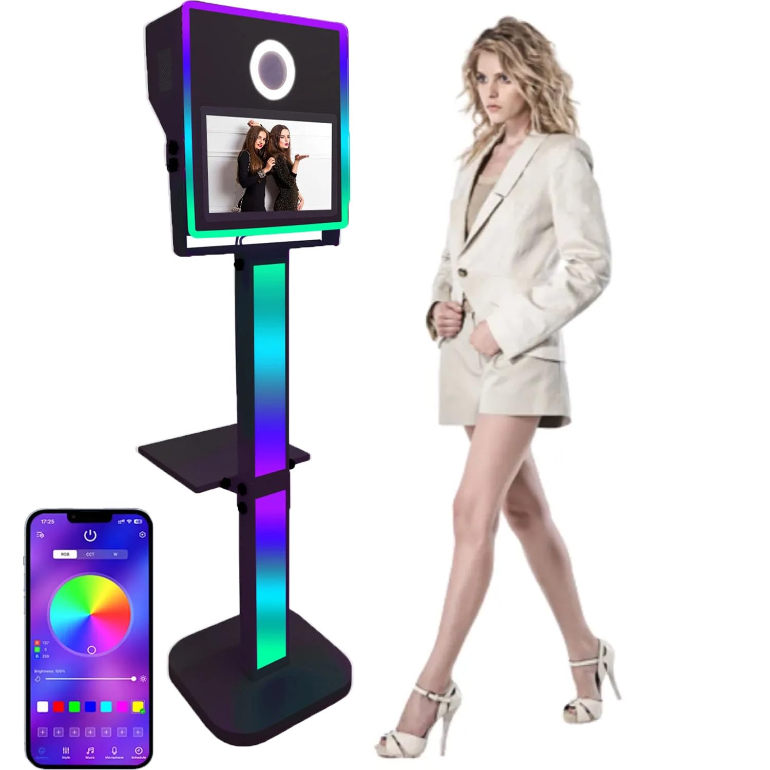 VinAmy15.6'' Touch Screen Latested Dslr Photo Booth+mini Computer/Fill Light/Flight Case, Selfie Photobooth Machine, For Parties, Wedding, Rental,Black