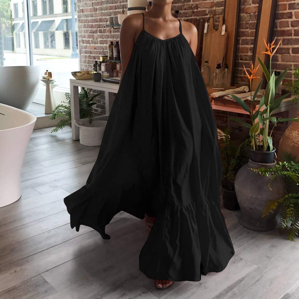 Party Wear Silk Indian One Piece Long Dress HUALIYA Women Loose Long Dress  Solid Color Casual