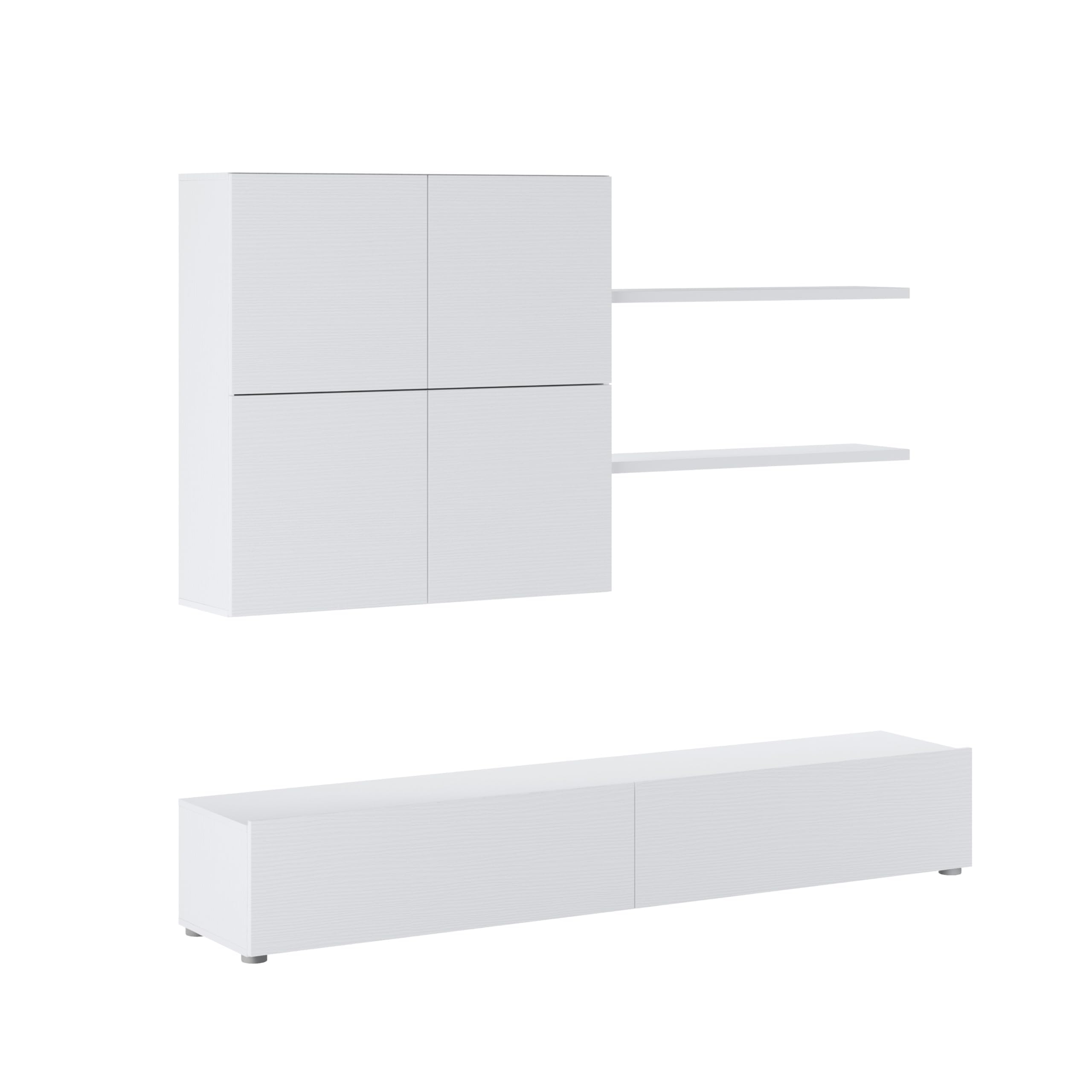 Arreditaly Parete Attrezzata Mobile Soggiorno Moderno Con Base TV 2 Ante Pensile 4 Ante e 2 Mensole Design Contemporaneo in Melaminico Facile da Pulire Bianco