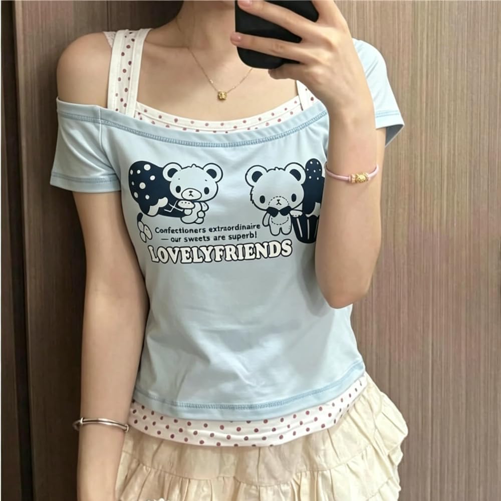 Cutecore Harajuku Y2k Baby Tee Cute Kawaii Emo Grunge Shirt Women Vintage Graphic Tees Short Sleeve Alt Tops 2000s image 4
