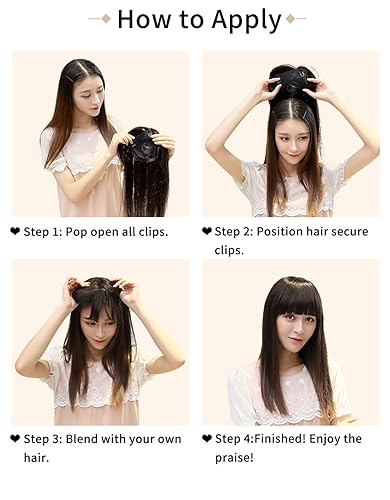 Miniatura 6 de FELENDY Extensiones de cabello con flequillo, base de seda de 14 pulgadas, corona superior, 200% de densidad, extensiones de clip para cabello gris