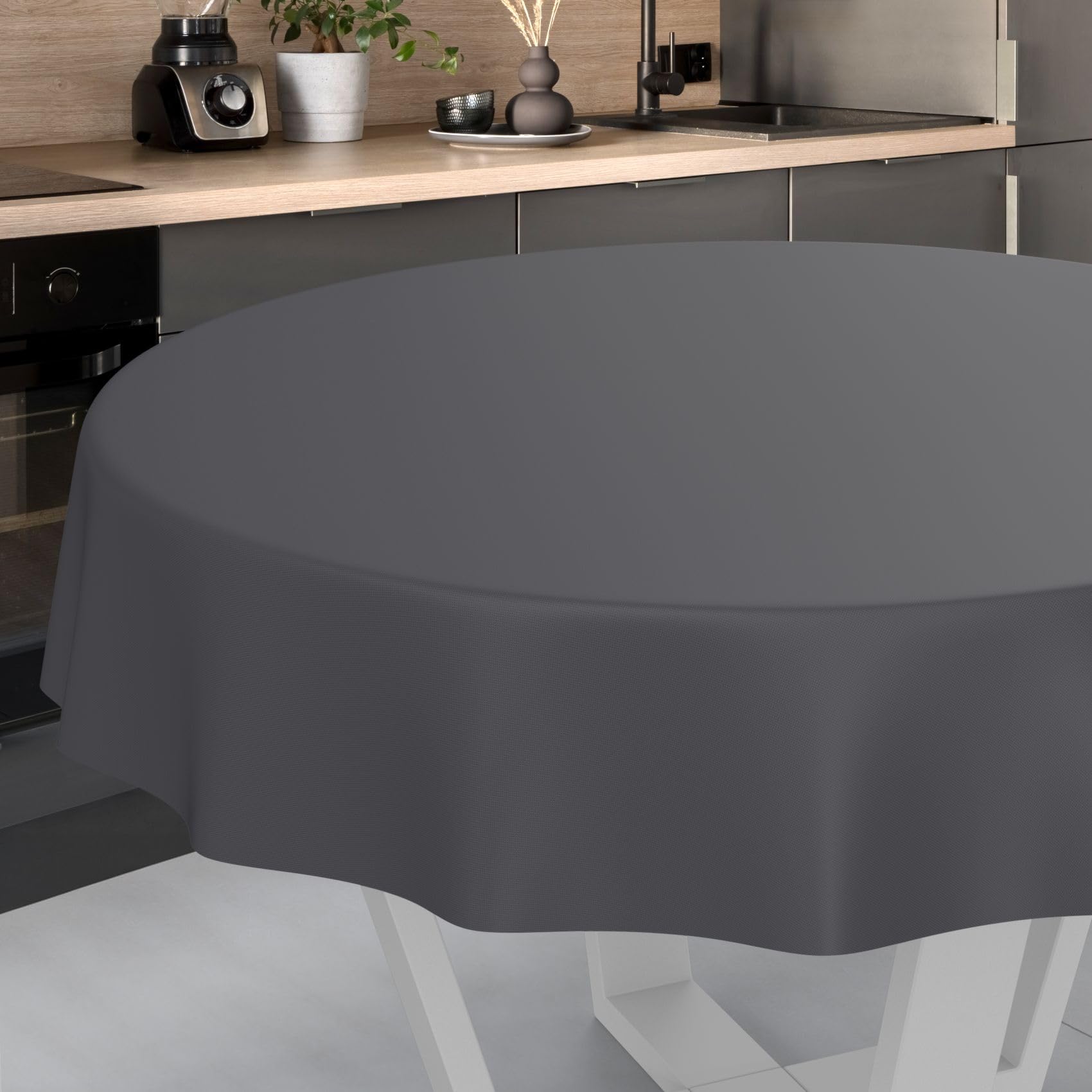 ANRO Oilcloth Tablecloth, Washable, Oilcloth, Garden Tablecloth, Outdoor, Indoor, Round, 140 cm, Cutting Edge, Anthracite