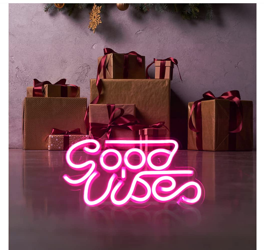 Good Vibes Neon Schild, Pink Led Schriftzug Light Good Vibesneon Lights Wall Decor, Leuchtreklame Neonschilder Leuchtschilder Nachtlicht Wandschild für Bar Club Garage Zuhause Schlafzimmer