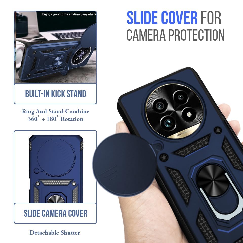 Image of AIBEX Back Cover for Realme 13 Pro 5G / Realme 13 Pro Plus 5G | D10 Tough Armor Case | Sliding Camera Shield | 360 Protection | Kickstand Ring Holder | Military-Grade Shockproof Bumper Case