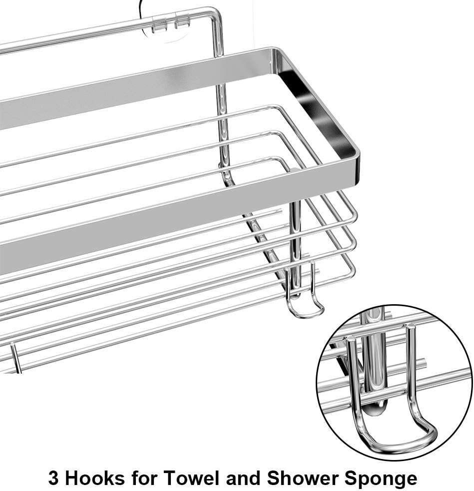 ODesign Shower Caddy Basket Shelf with Hooks for Shampoo Conditioner Bathroom Kitchen Storage Organizer SUS304 Stainless Steel - No Drilling