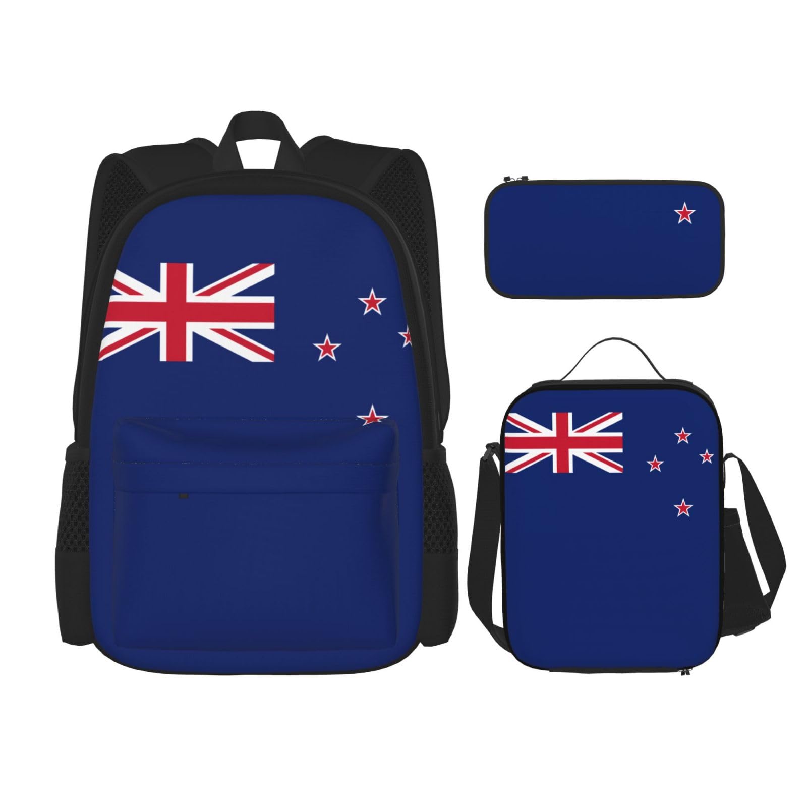 Set di matite con zaino per la scuola con bandiera della Nuova Zelanda | Durevole Laptop Bookbag Combo Per Studenti Universitari Adulti Viaggio Daypack Isolato Box Matita Caso