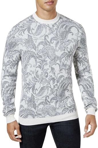 Tasso Elba Mens Paisley Crewneck Pullover Sweater Ivory XXL