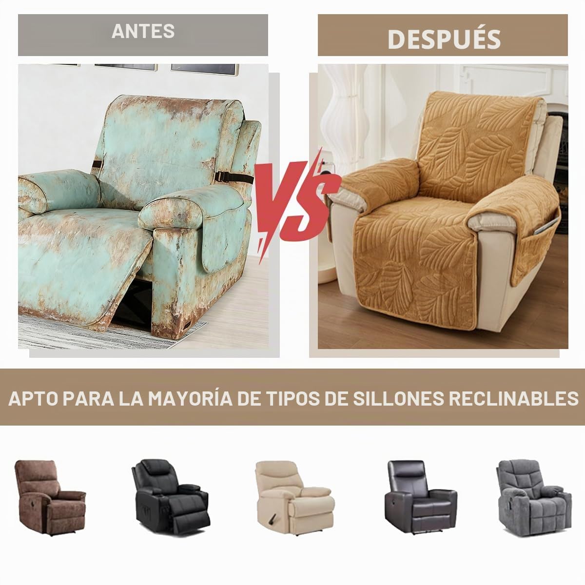 Fansu Funda Sillon Relax Reclinable 1 Plaza, Funda Sillon Relax with Pockets Non-Slip Fabric Couch Cover, Hoja Espesar Peluche Corto Sillón Relax Funda Reclinable, Cubre sofá