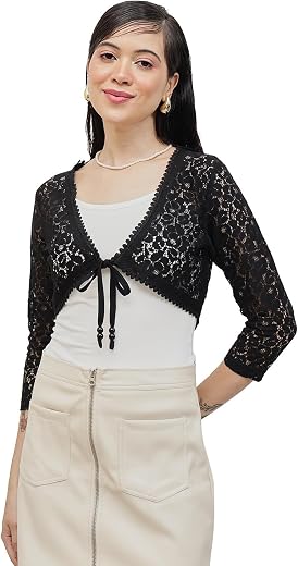 Nümae Women's Designer Lace Front Tie Up Short Shrug