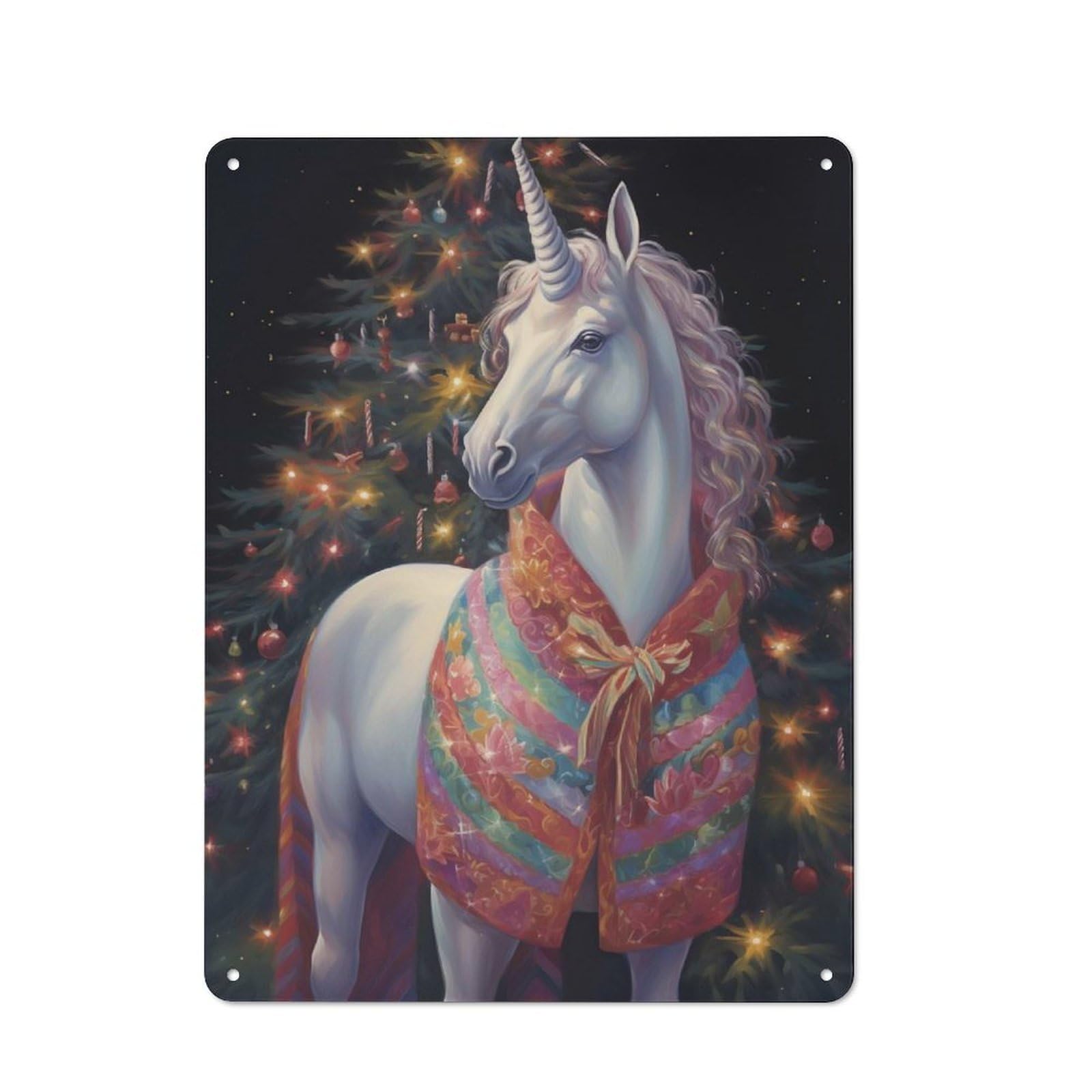 Junmoney Xmas Fantasic Unicorn Tin Wall Plaque 40X30cm With For Living Room Or Hallway, For Garage, Workshop And Man Cave Decoration