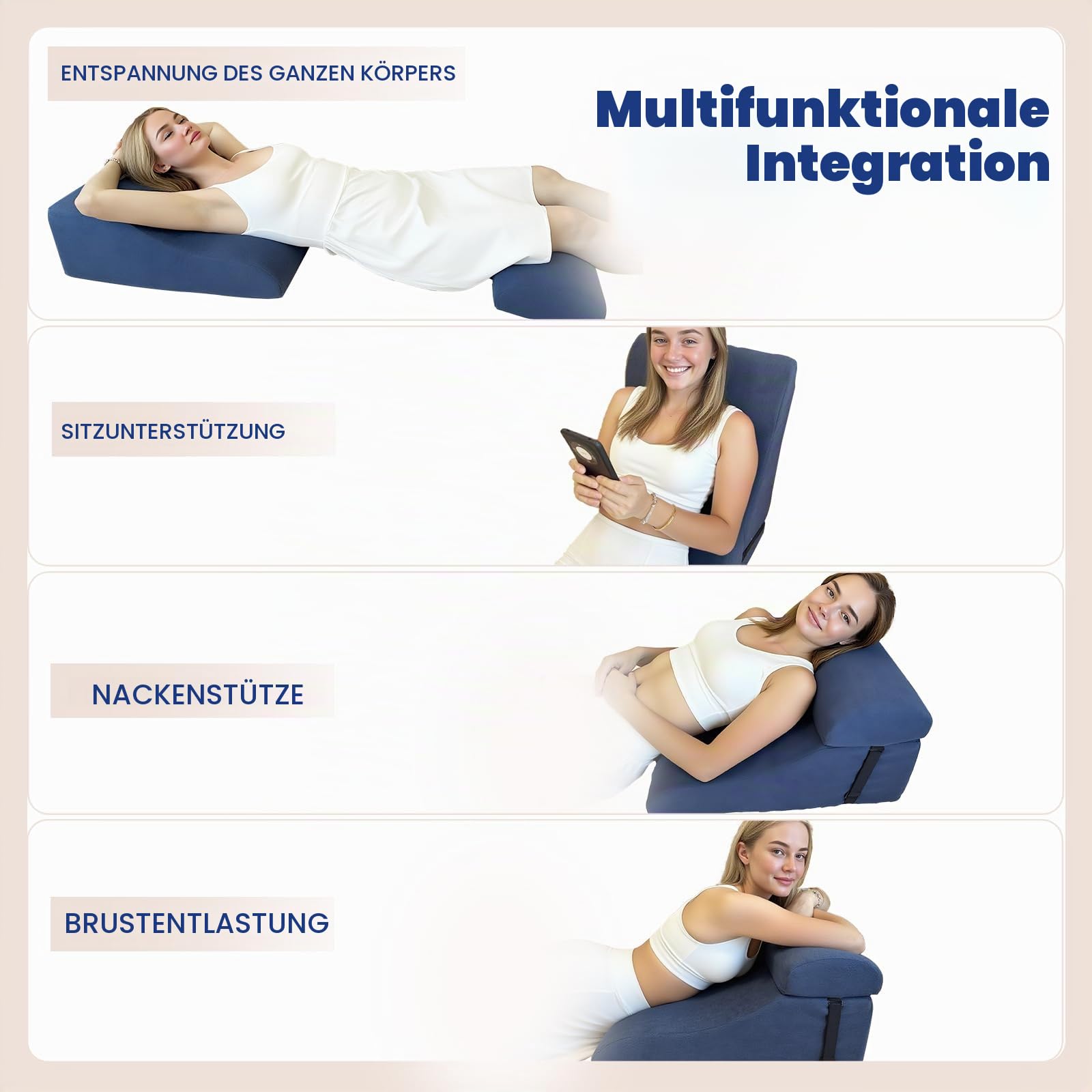 WSJHNLBEDC Lesekissen/Rückenkissen für Bett und Sofa, Memory Schaum Orthopädisches Keilkissen Verstellbare Kopfstütze und Abnehmbarer Bezug für Rücken, Nacken Und Beine, Blau, 57x45x30cm