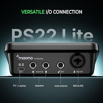 MAONO PS22 Lite USB Audio Interface for PC for Guitar & Vocals Streaming