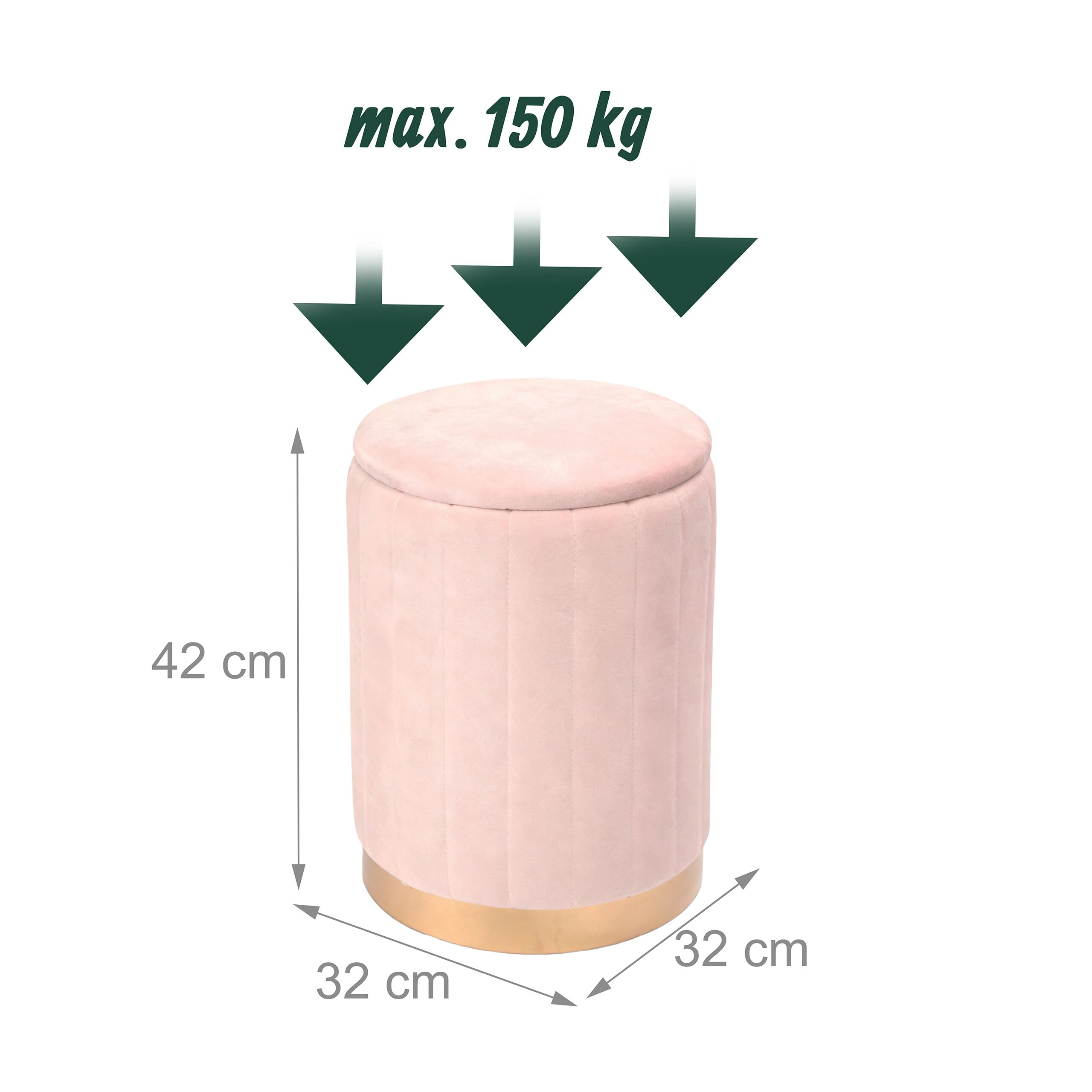 Sgabello Relaxdays in Velluto, con Contenitore, Imbottito, HxP: 42 x 32 cm, Rotondo, Soggiorno, Rosa Antico