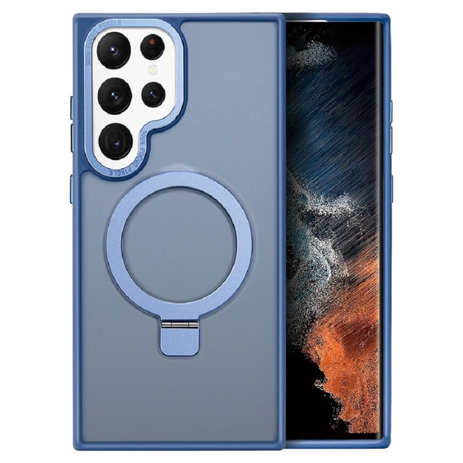 Designed for Samsung S23 Ultra Case with Magnetic Invisible Stand [Compatible with MagSafe] [Military Grade Drop Protection] Shockproof Slim Translucent Matte for Samsung S23 Ultra (Sierra Blue)