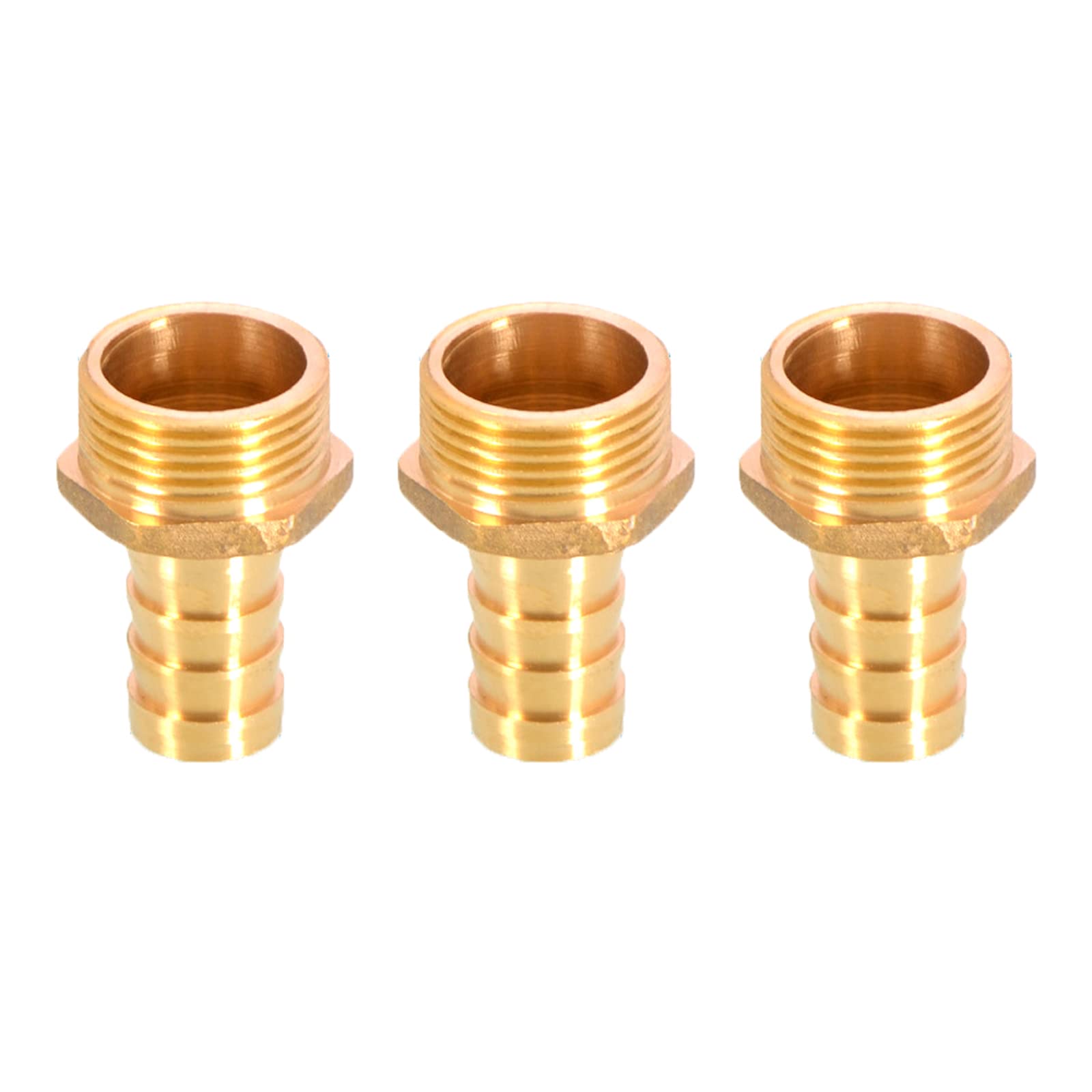 3PCS Solid Brass Hose Tail Connector Barbed to BSP Male Thread 16mm to 3/4” for Air Water Fuel Oil Gas