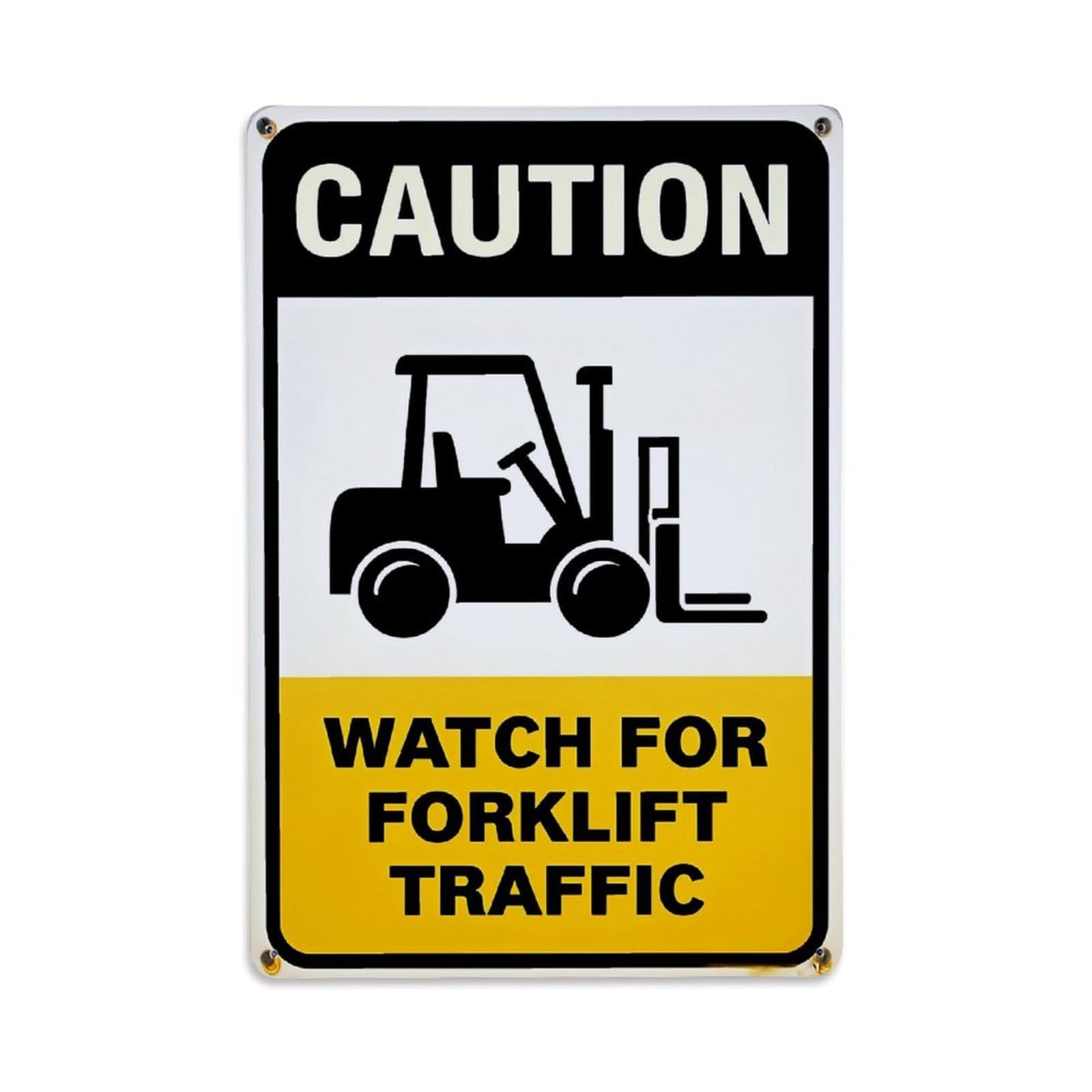 Bliveurn Vintage Caution Watch For Forklift Traffic Retro Metal Tin Sign, Metal Poster For Home, Gaming Room, Studio Workshop,Bar,Garage Wall Art Decor 8X12 Inch